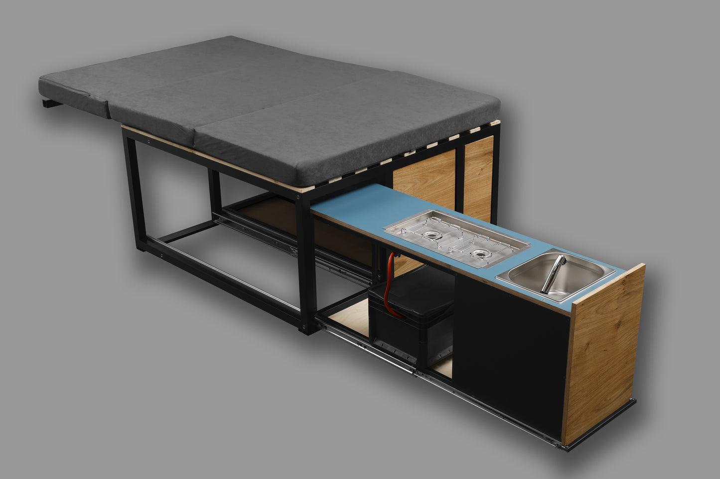 Campingbox von Yourflexvan im Peugeot Traveller als kompakter Camper.
