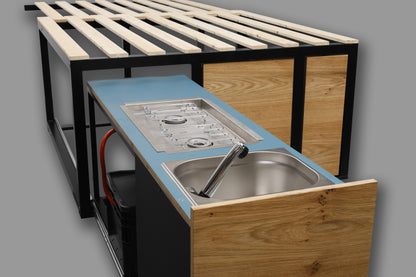 Campingbox von Yourflexvan im VW Multivan als kompakter Camper Ausbau.